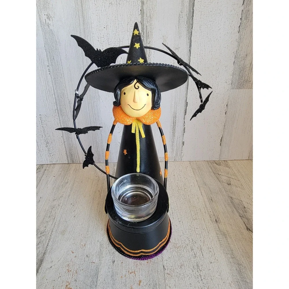 Party Lyte abracadabra witch metal tea light holder Halloween bat glitter star
